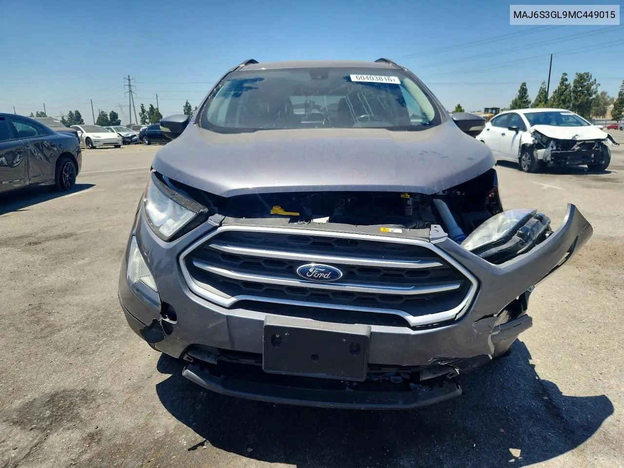 2021 Ford Ecosport Se VIN: MAJ6S3GL9MC449015 Lot: 60403816