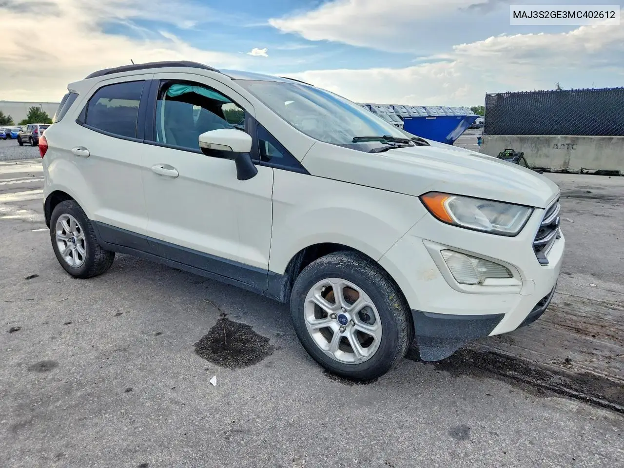 2021 Ford Ecosport VIN: MAJ3S2GE3MC402612 Lot: 61428866