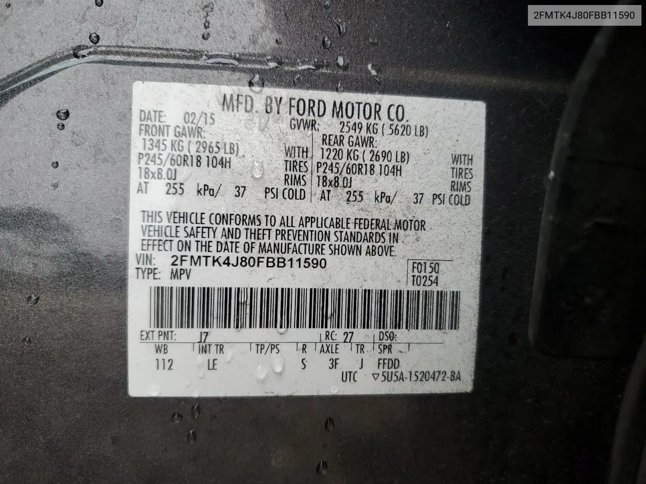2FMTK4J80FBB11590 2015 Ford Edge Sel