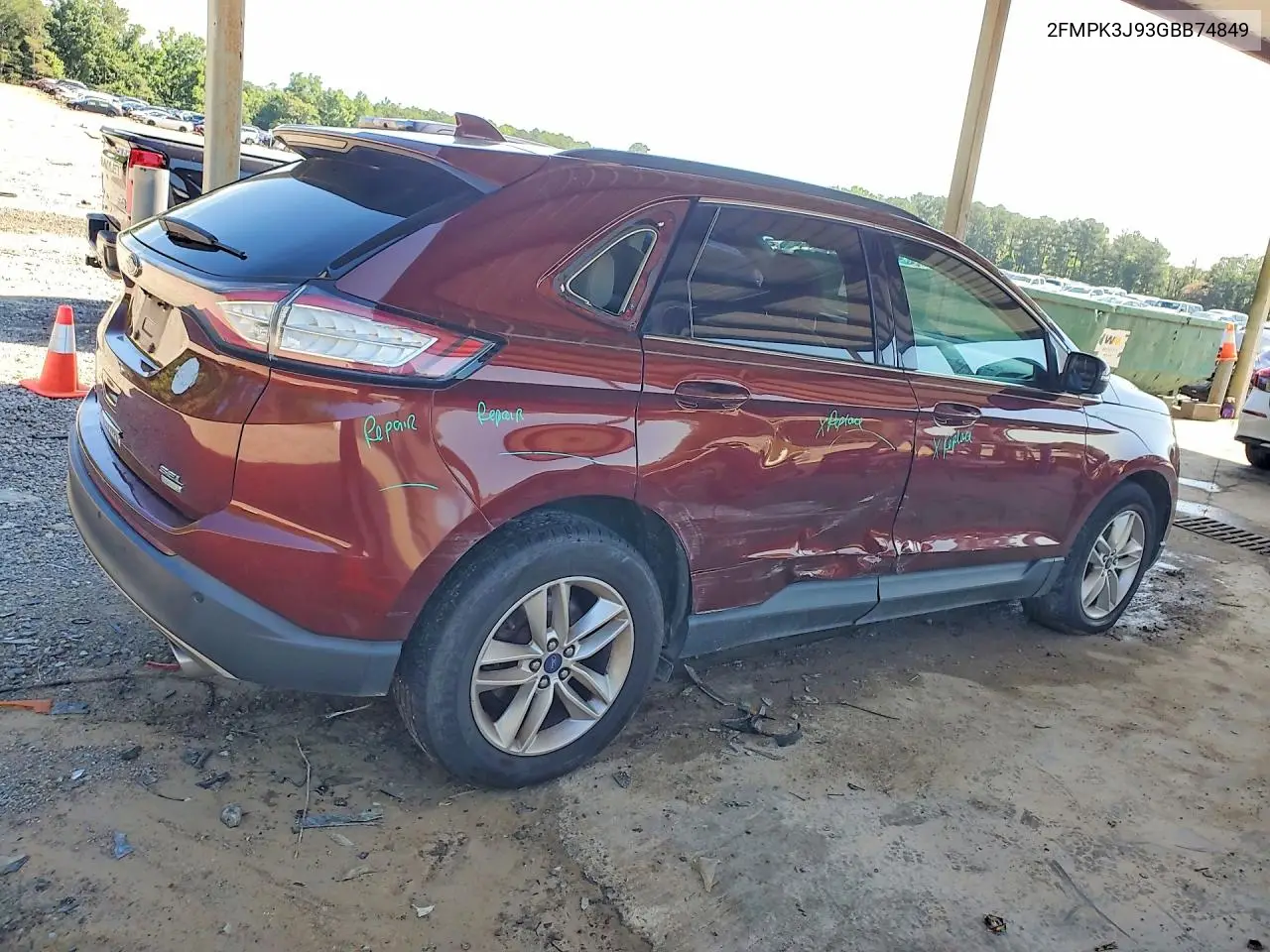 2016 Ford Edge Sel VIN: 2FMPK3J93GBB74849 Lot: 57222826