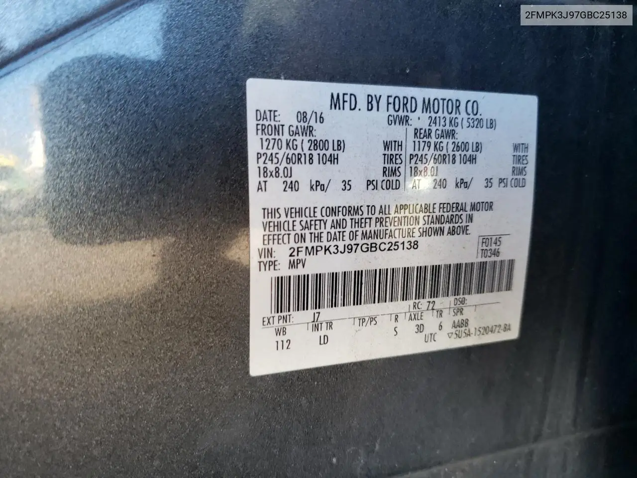 2FMPK3J97GBC25138 2016 Ford Edge Sel