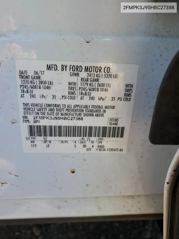 2FMPK3J95HBC27388 2017 Ford Edge Sel