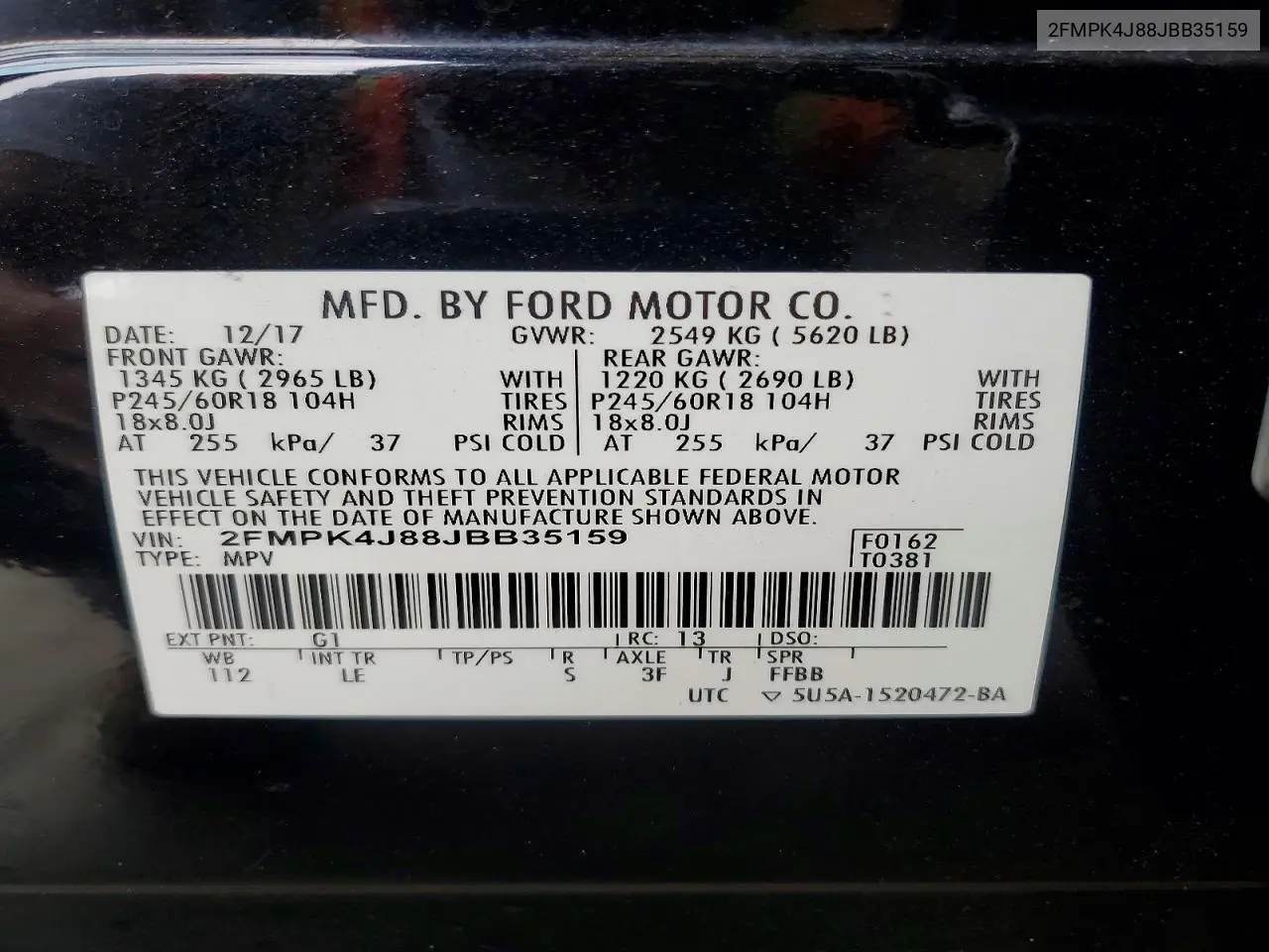 2018 Ford Edge Sel VIN: 2FMPK4J88JBB35159 Lot: 62224266