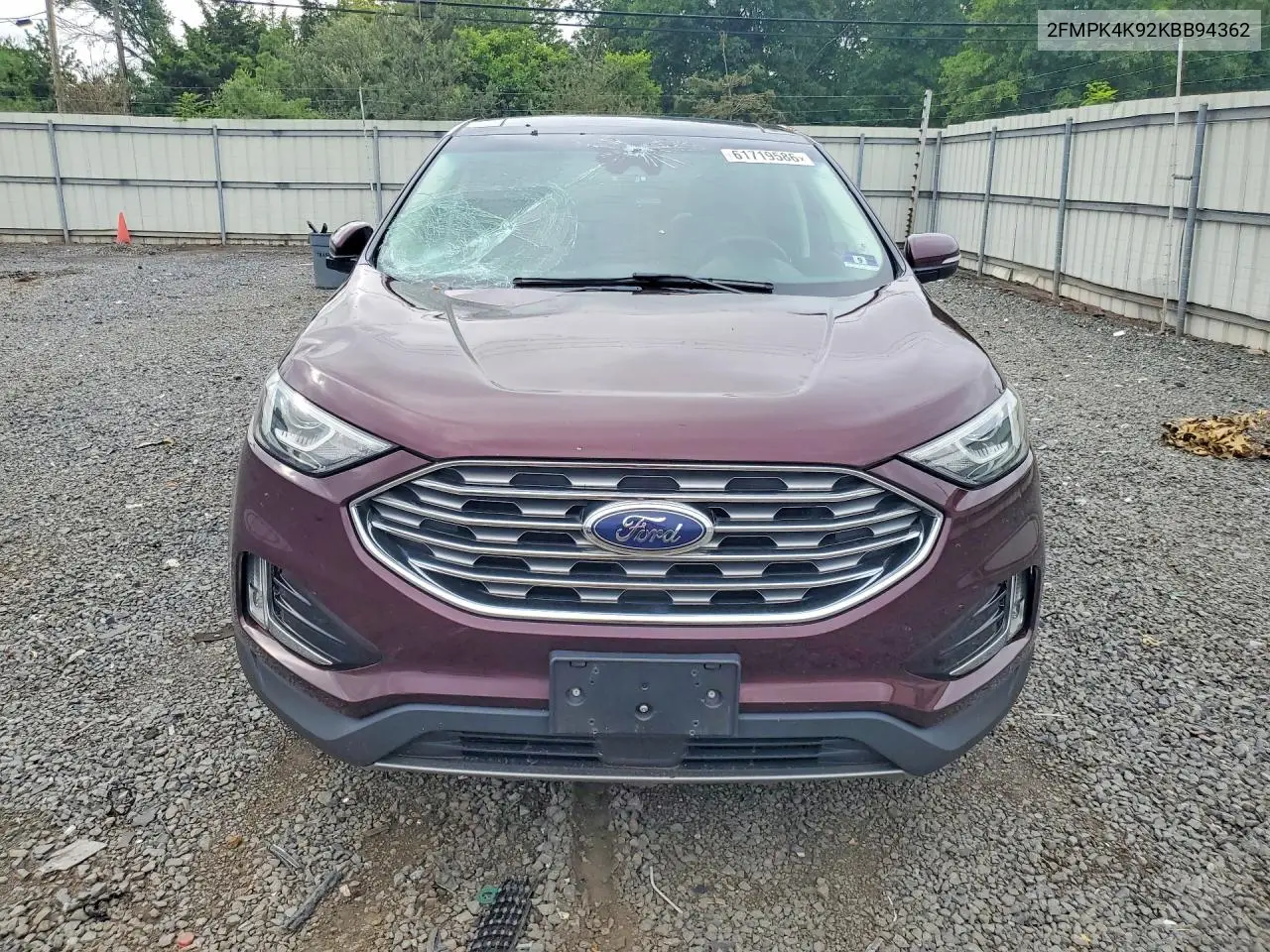 2019 Ford Edge Titanium VIN: 2FMPK4K92KBB94362 Lot: 61719586