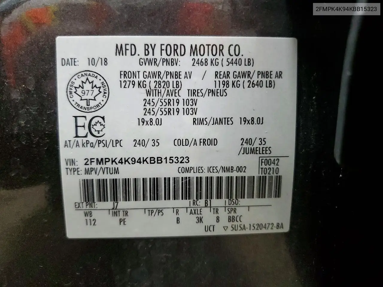 2019 Ford Edge Titanium VIN: 2FMPK4K94KBB15323 Lot: 62009266