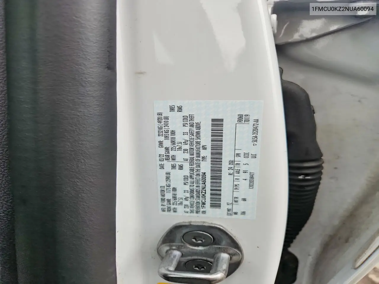 2022 Ford Escape Sel VIN: 1FMCU0KZ2NUA60094 Lot: 61614906
