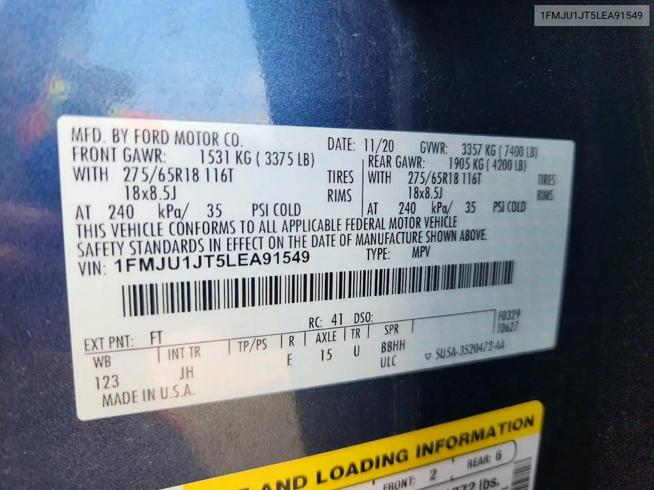 2020 Ford Expedition Xlt VIN: 1FMJU1JT5LEA91549 Lot: 85455045
