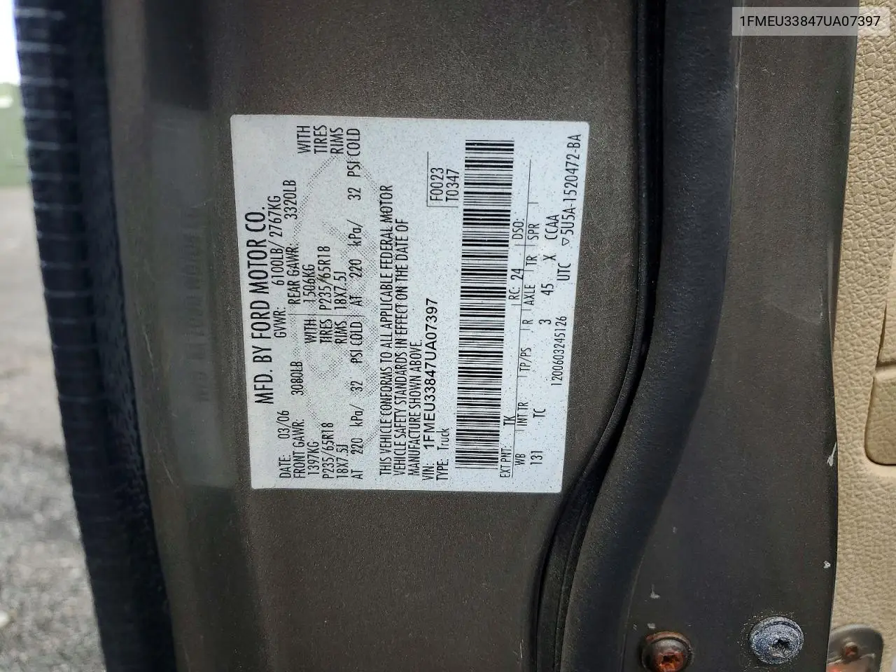 2007 Ford Explorer Sport Trac Limited VIN: 1FMEU33847UA07397 Lot: 50404096