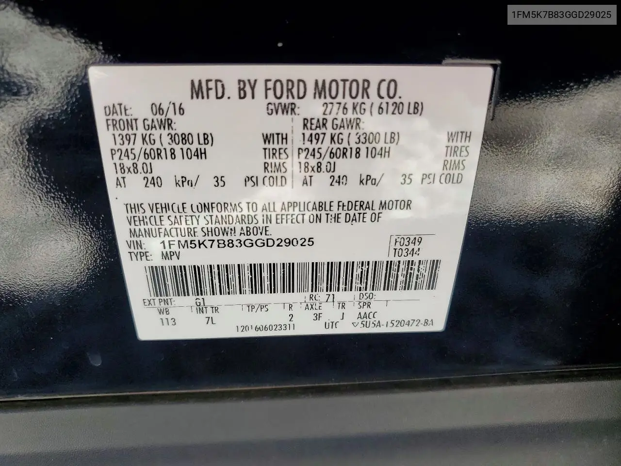 2016 Ford Explorer VIN: 1FM5K7B83GGD29025 Lot: 54902976