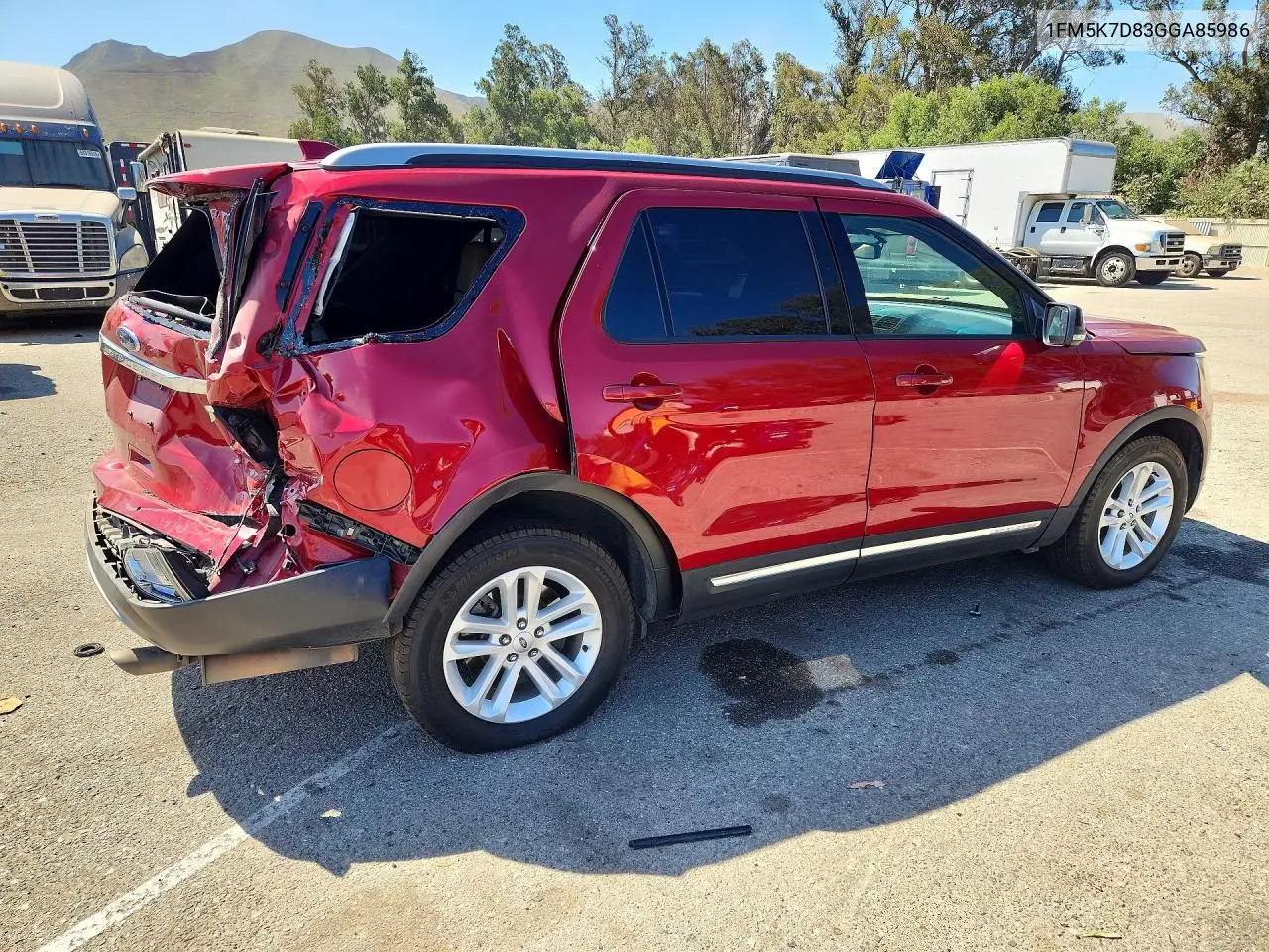 2016 Ford Explorer Xlt VIN: 1FM5K7D83GGA85986 Lot: 62166046