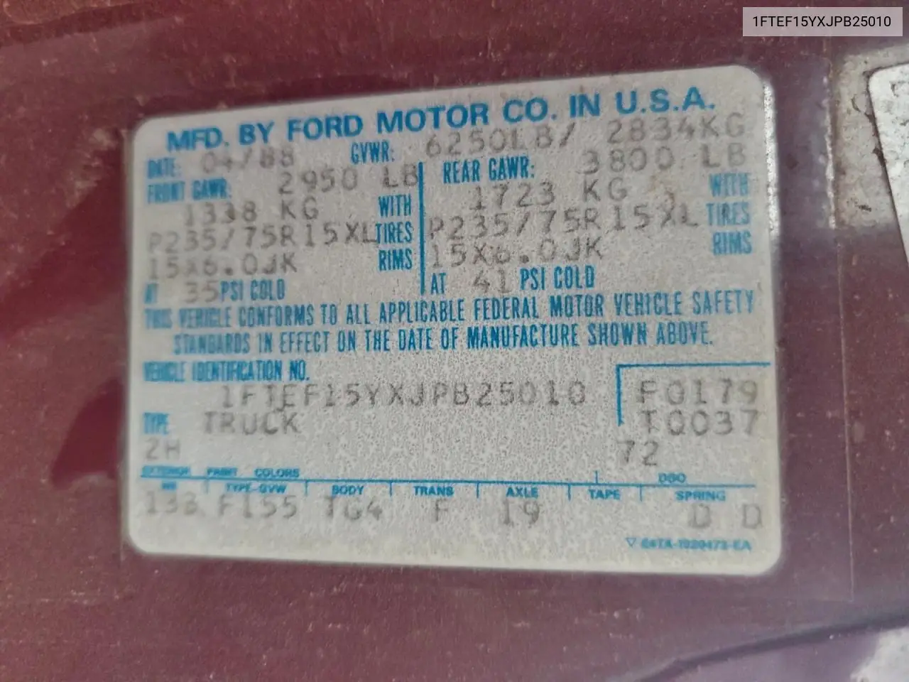 1FTEF15YXJPB25010 1988 Ford F150