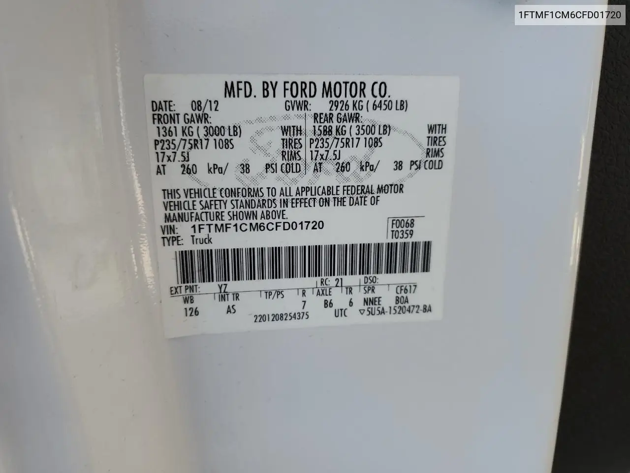 1FTMF1CM6CFD01720 2012 Ford F150