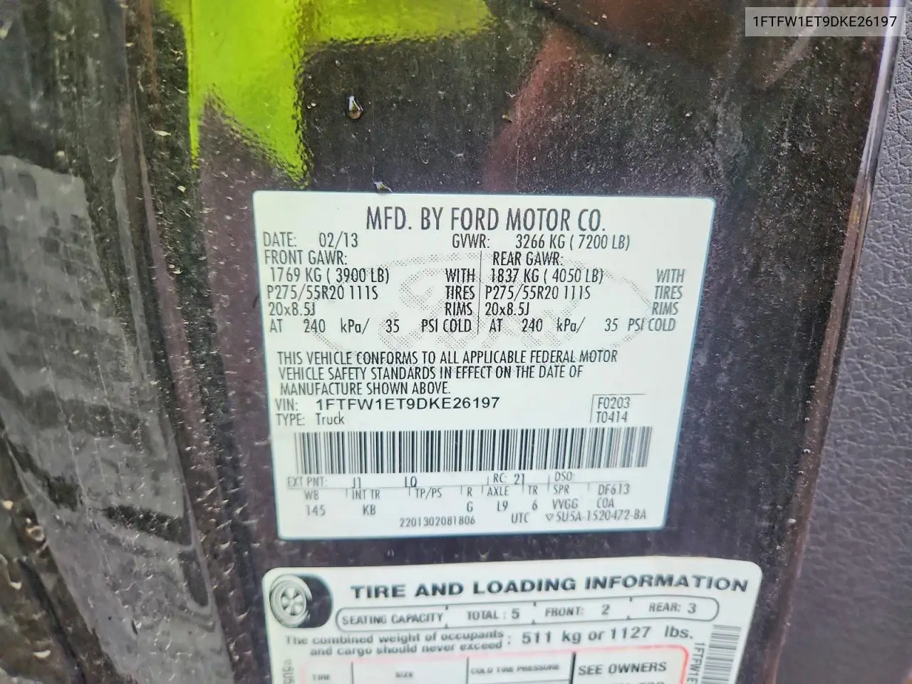 1FTFW1ET9DKE26197 2013 Ford F150