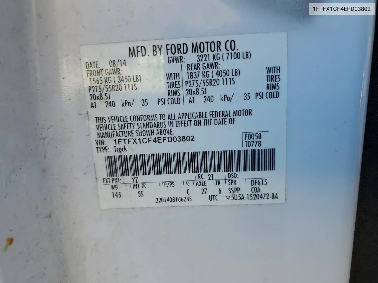1FTFX1CF4EFD03802 2014 Ford F150 Super Cab