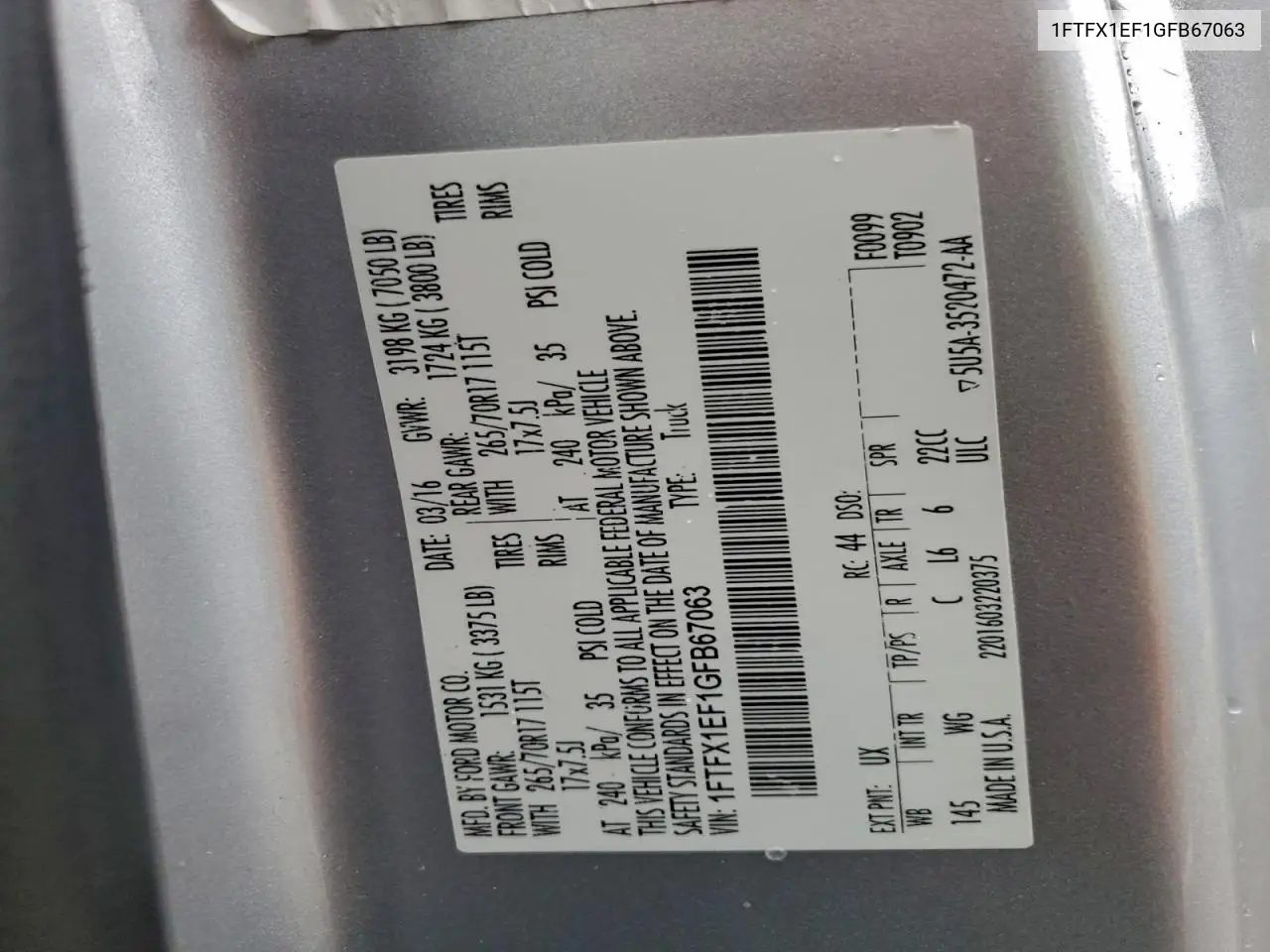 1FTFX1EF1GFB67063 2016 Ford F150 Super Cab