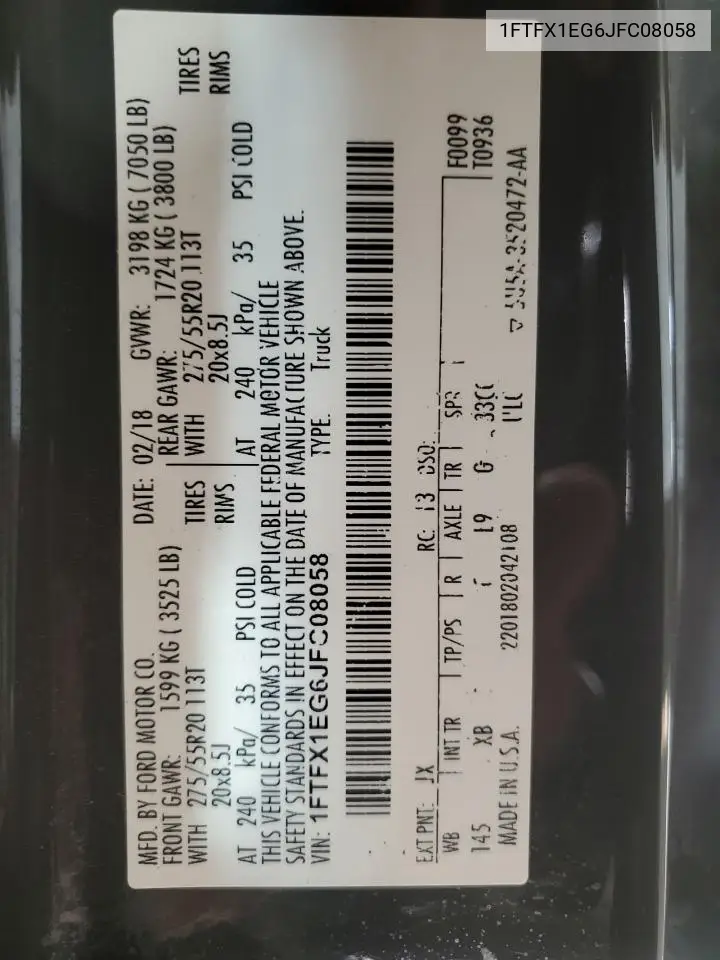 1FTFX1EG6JFC08058 2018 Ford F150 Super Cab
