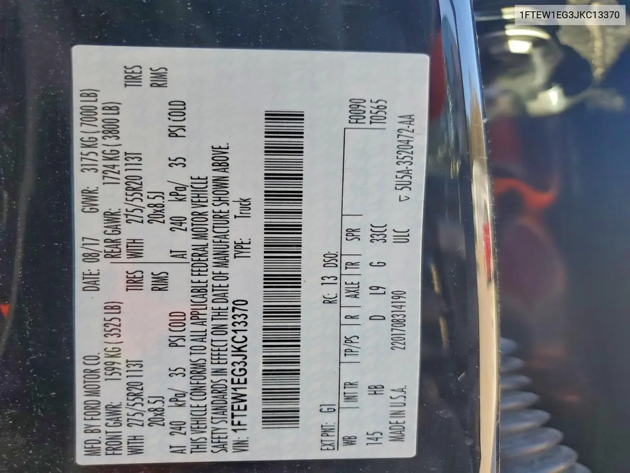 1FTEW1EG3JKC13370 2018 Ford F150 Supercrew