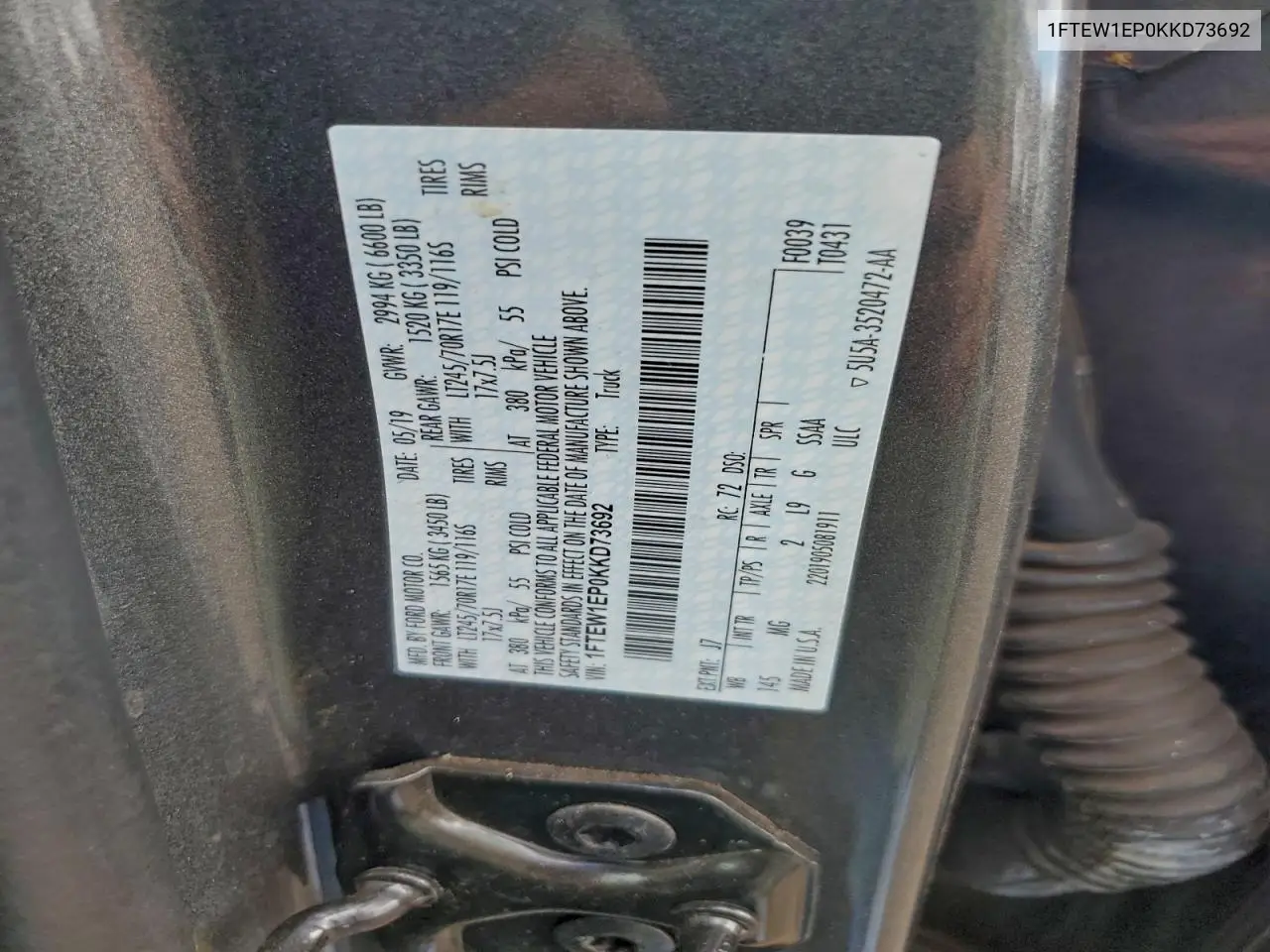 1FTEW1EP0KKD73692 2019 Ford F150 Supercrew