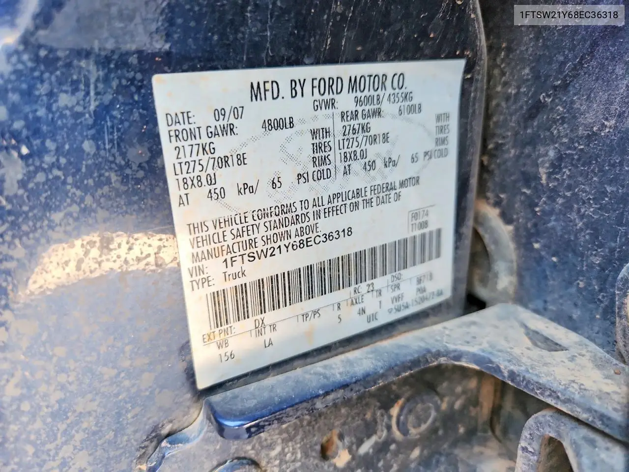 2008 Ford F250Sd VIN: 1FTSW21Y68EC36318 Lot: 59654496
