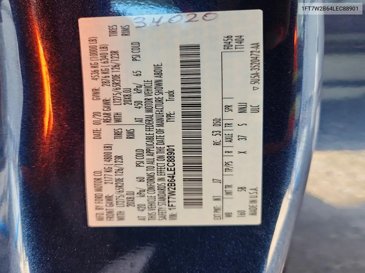 2020 Ford F250 Super Duty VIN: 1FT7W2B64LEC88901 Lot: 56766876