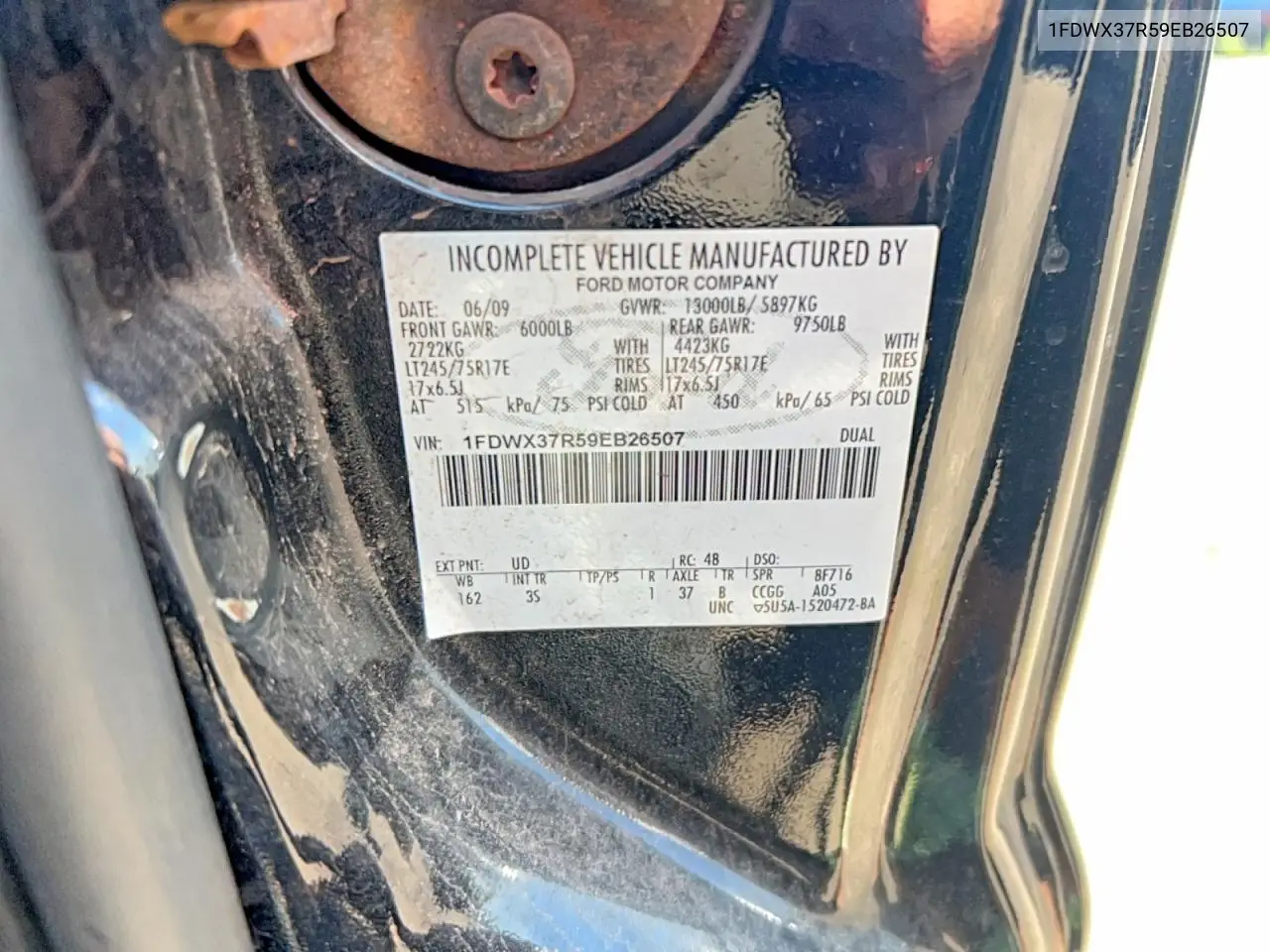 2009 Ford F350 Super Duty VIN: 1FDWX37R59EB26507 Lot: 62002016