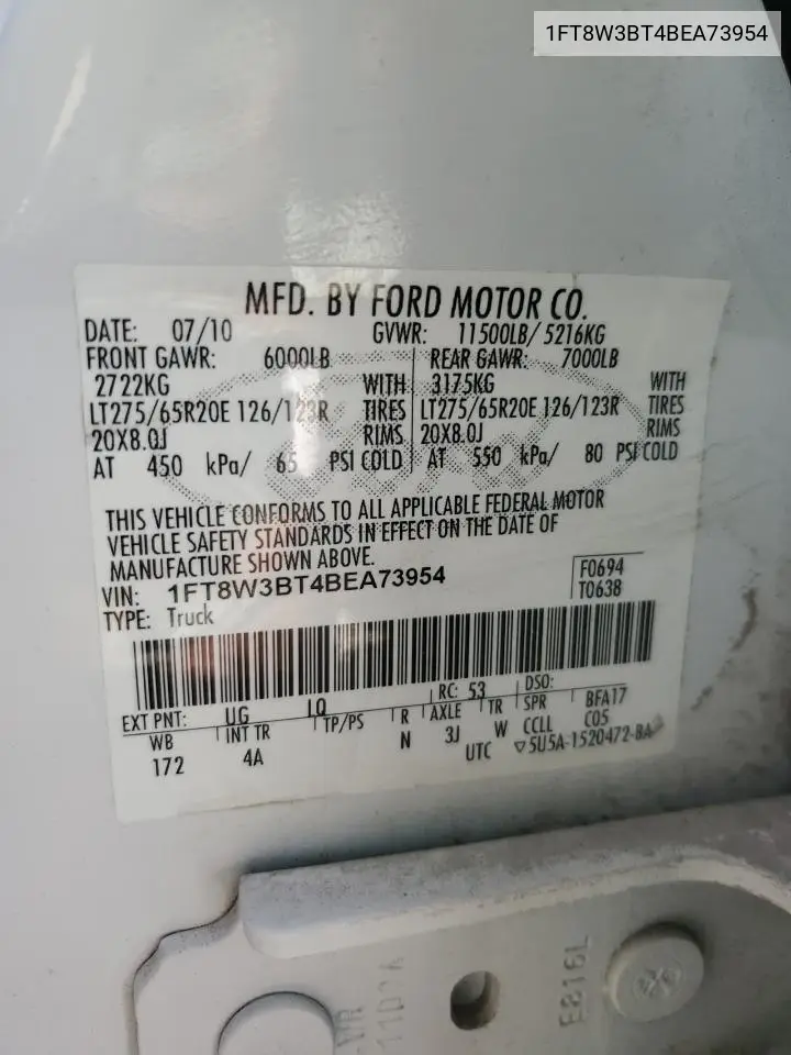 1FT8W3BT4BEA73954 2011 Ford F350 Super Duty