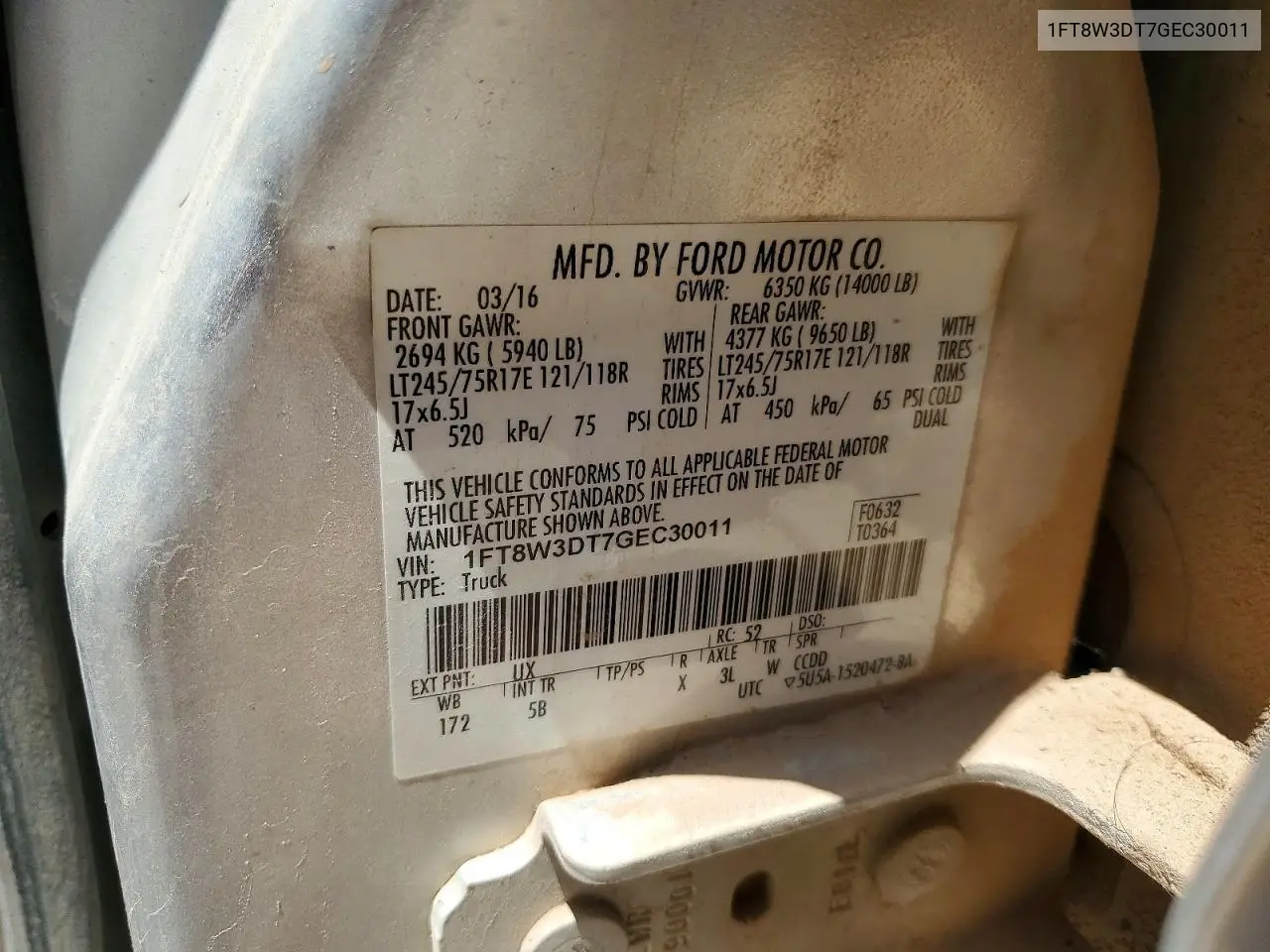 1FT8W3DT7GEC30011 2016 Ford F350 Super Duty