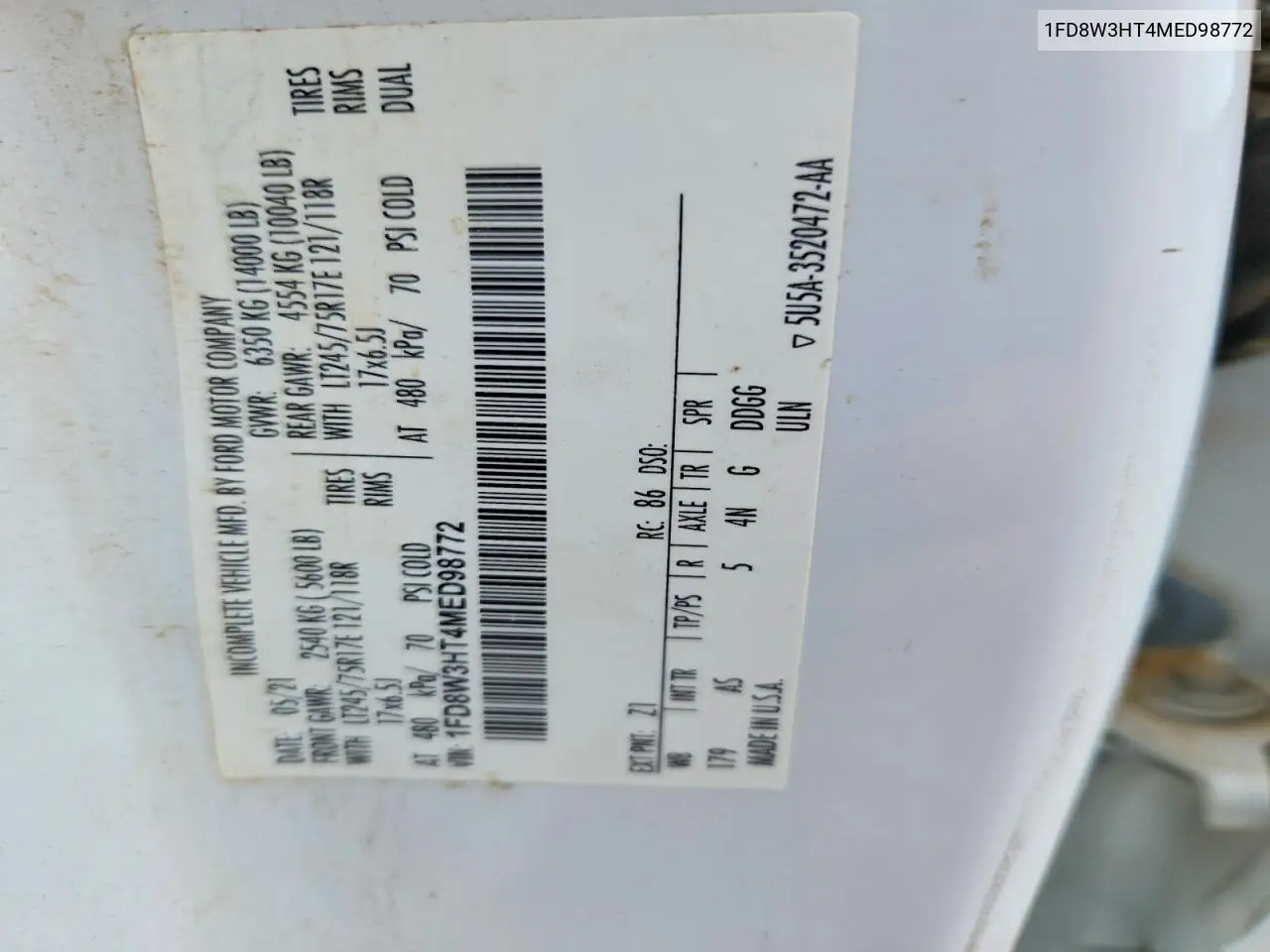 2021 Ford F350 Super Duty VIN: 1FD8W3HT4MED98772 Lot: 58971506