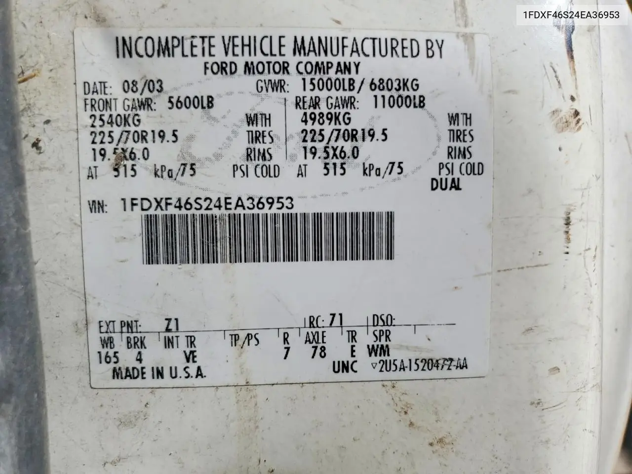 2004 Ford F450 Super Duty Flatbed Truck VIN: 1FDXF46S24EA36953 Lot: 58256726