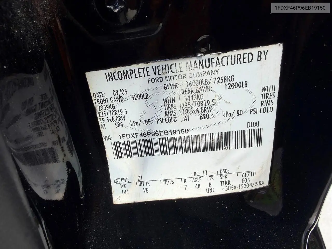 2006 Ford F450 Super Duty VIN: 1FDXF46P96EB19150 Lot: 60699446