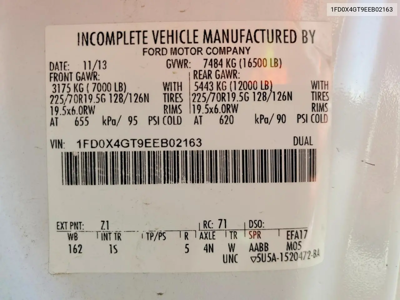2014 Ford F450 Super Duty VIN: 1FD0X4GT9EEB02163 Lot: 57011446
