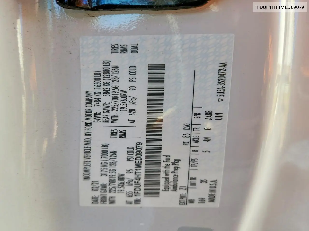 2021 Ford F450 Super Duty VIN: 1FDUF4HT1MED09079 Lot: 52487386