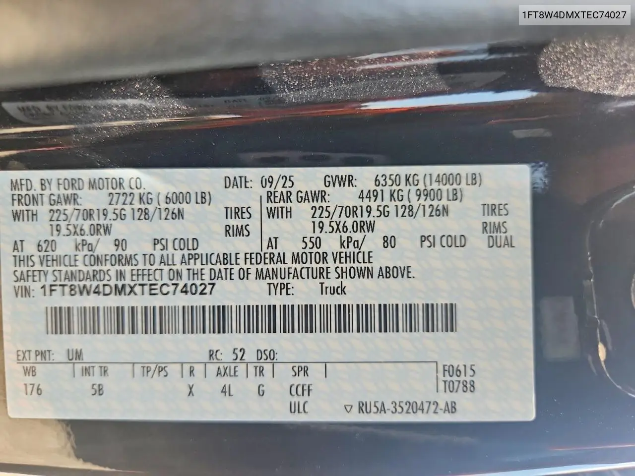 2026 Ford F450 Super Duty VIN: 1FT8W4DMXTEC74027 Lot: 59741686