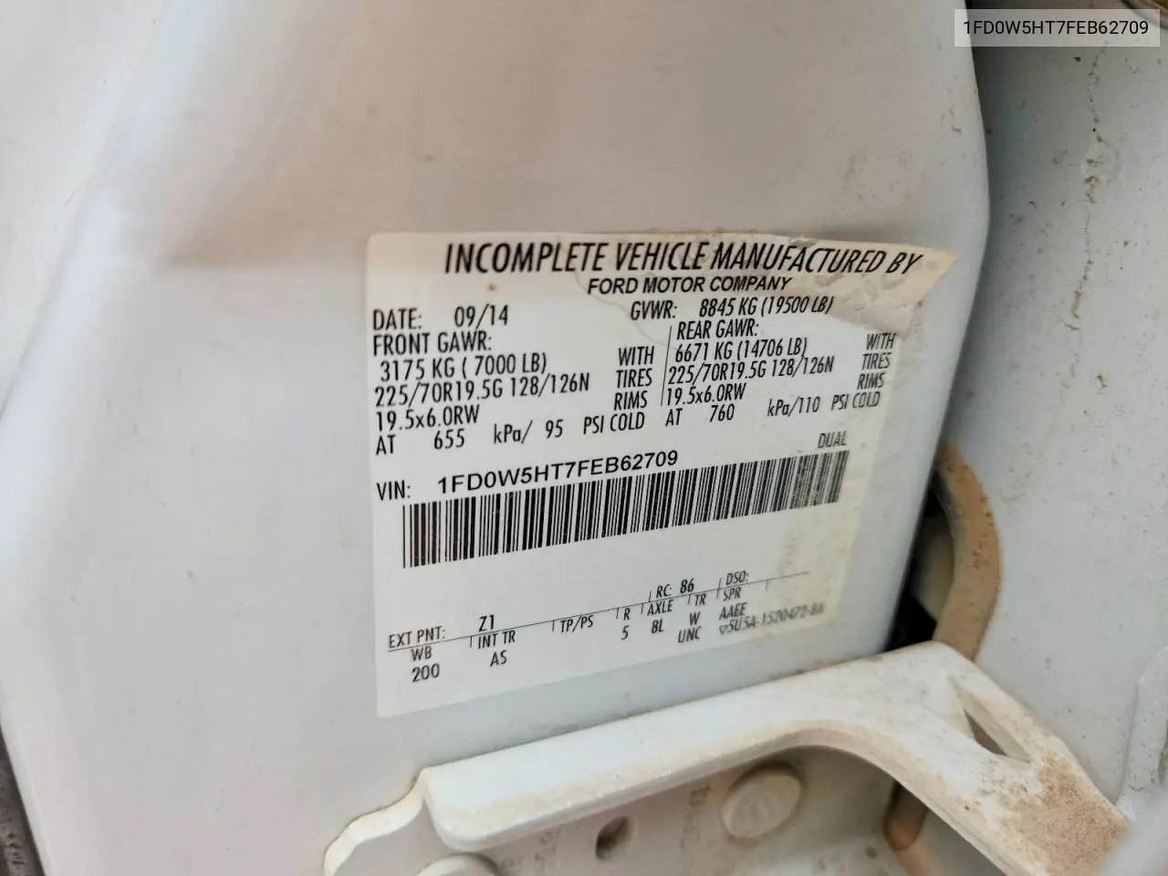2015 Ford F550 Super Duty VIN: 1FD0W5HT7FEB62709 Lot: 61535846