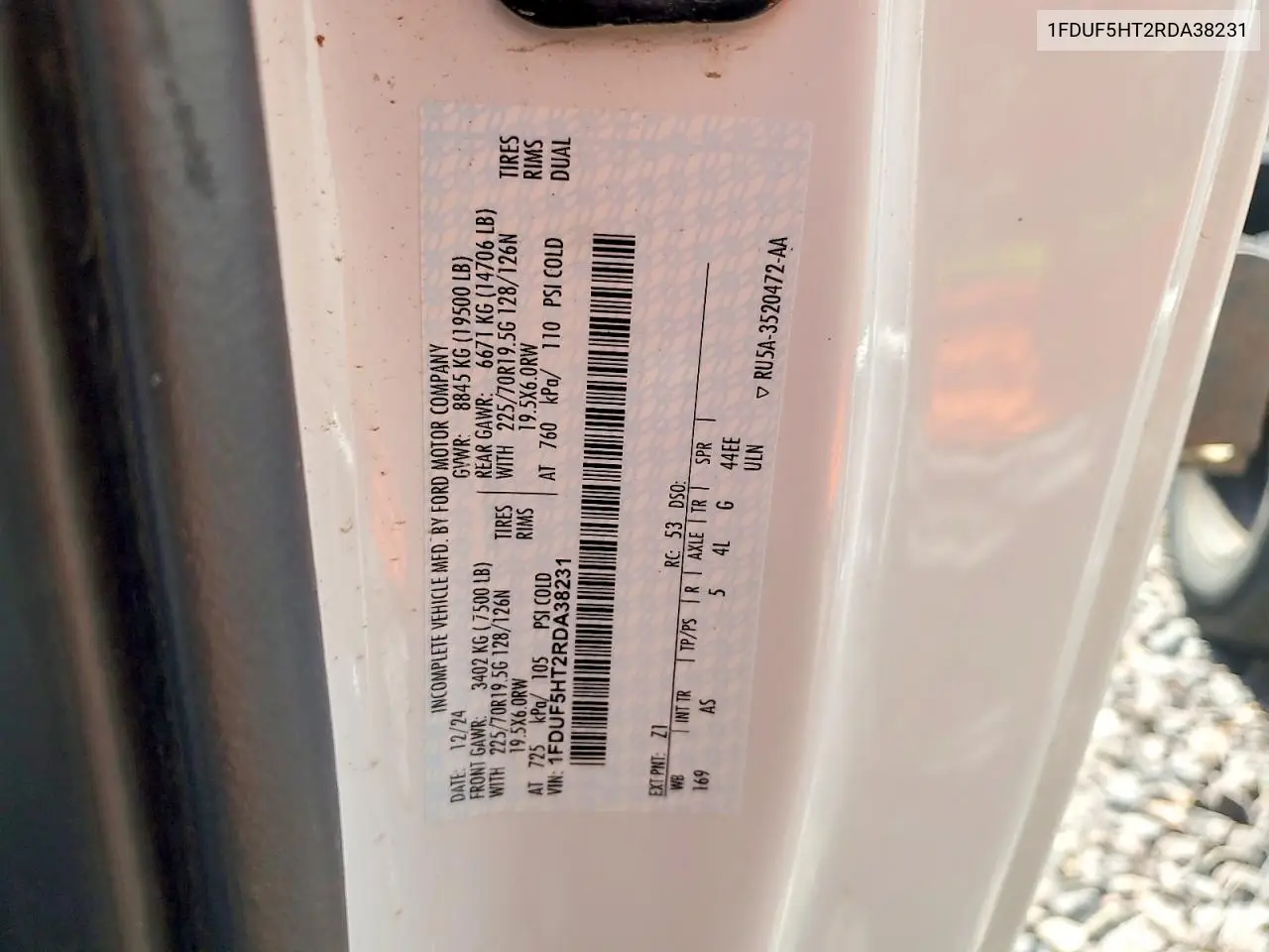 2024 Ford F550 Super Duty VIN: 1FDUF5HT2RDA38231 Lot: 60938246