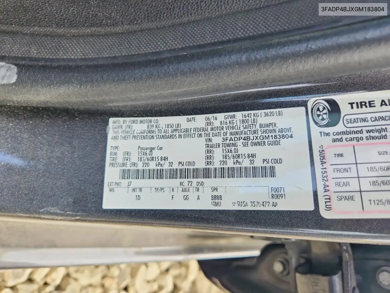 2016 Ford Fiesta Se VIN: 3FADP4BJXGM183804 Lot: 58787466
