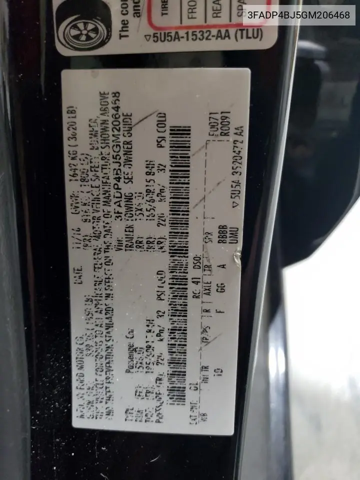 3FADP4BJ5GM206468 2016 Ford Fiesta Se