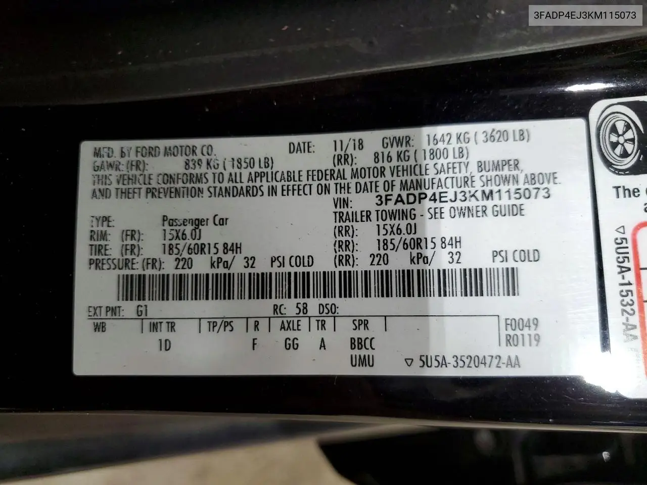 2019 Ford Fiesta Se VIN: 3FADP4EJ3KM115073 Lot: 58521066