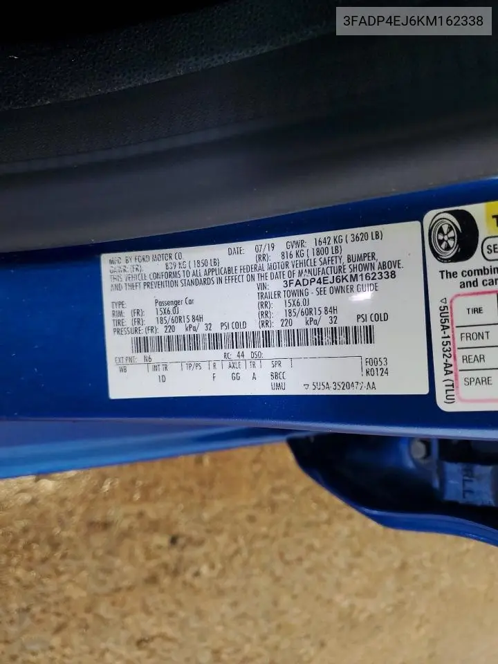 2019 Ford Fiesta Se VIN: 3FADP4EJ6KM162338 Lot: 60969146