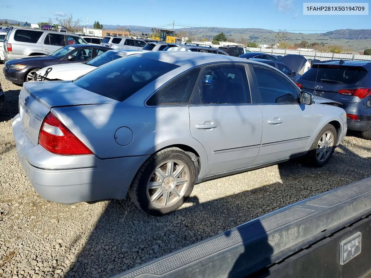 2005 Ford Five Hundred Limited VIN: 1FAHP281X5G194709 Lot: 72422355
