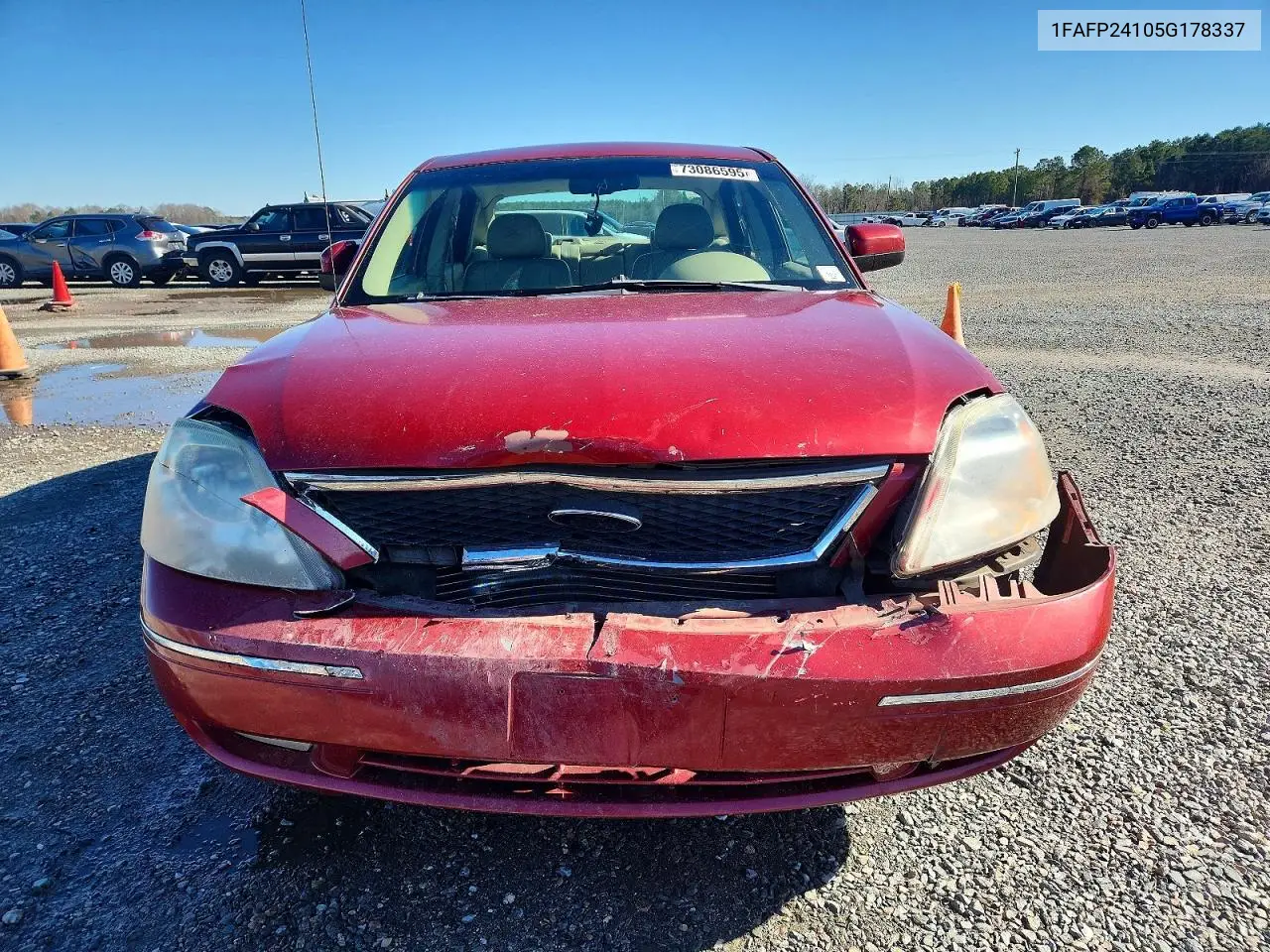 2005 Ford Five Hundred Sel VIN: 1FAFP24105G178337 Lot: 73086595
