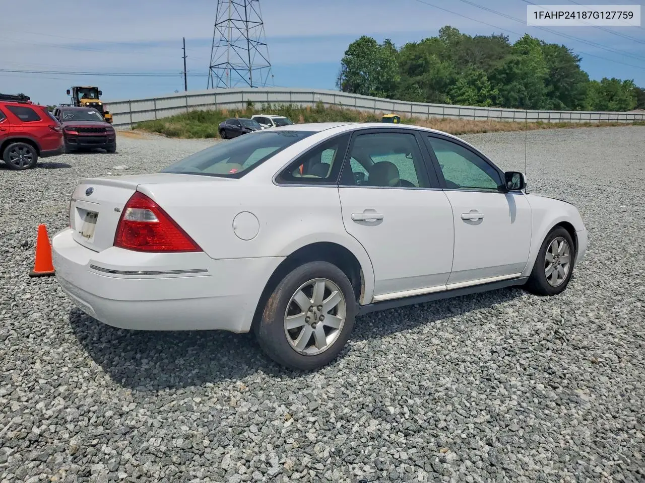 2007 Ford Five Hundred Sel VIN: 1FAHP24187G127759 Lot: 49944666