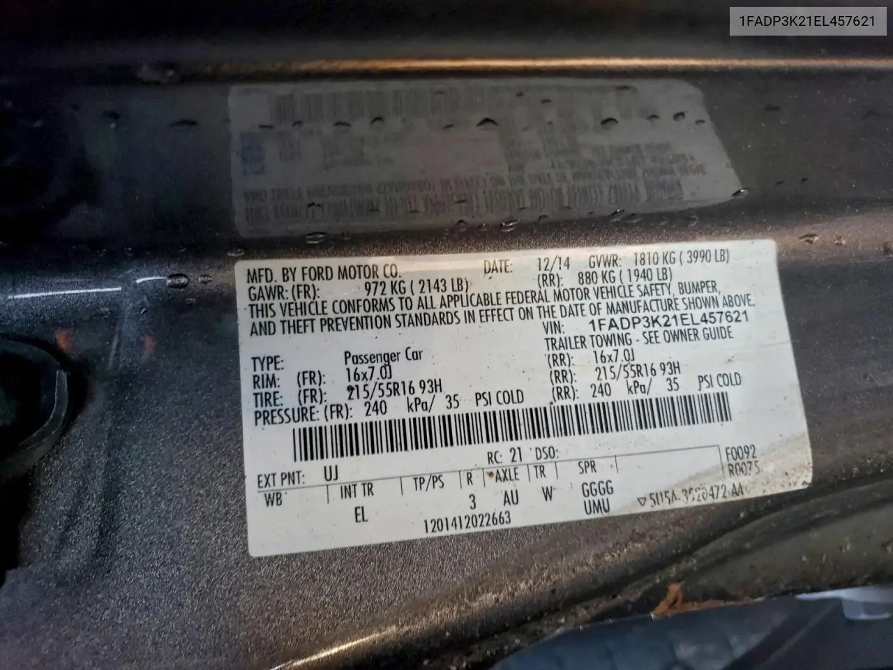 1FADP3K21EL457621 2014 Ford Focus