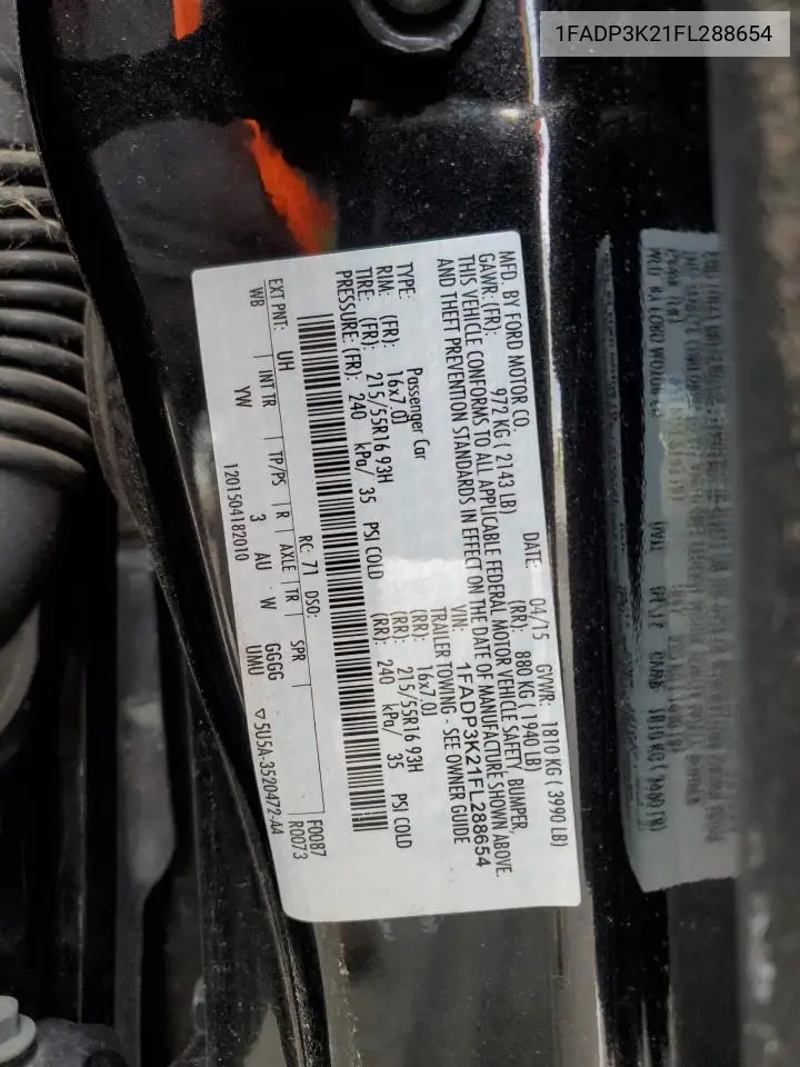 1FADP3K21FL288654 2015 Ford Focus Se