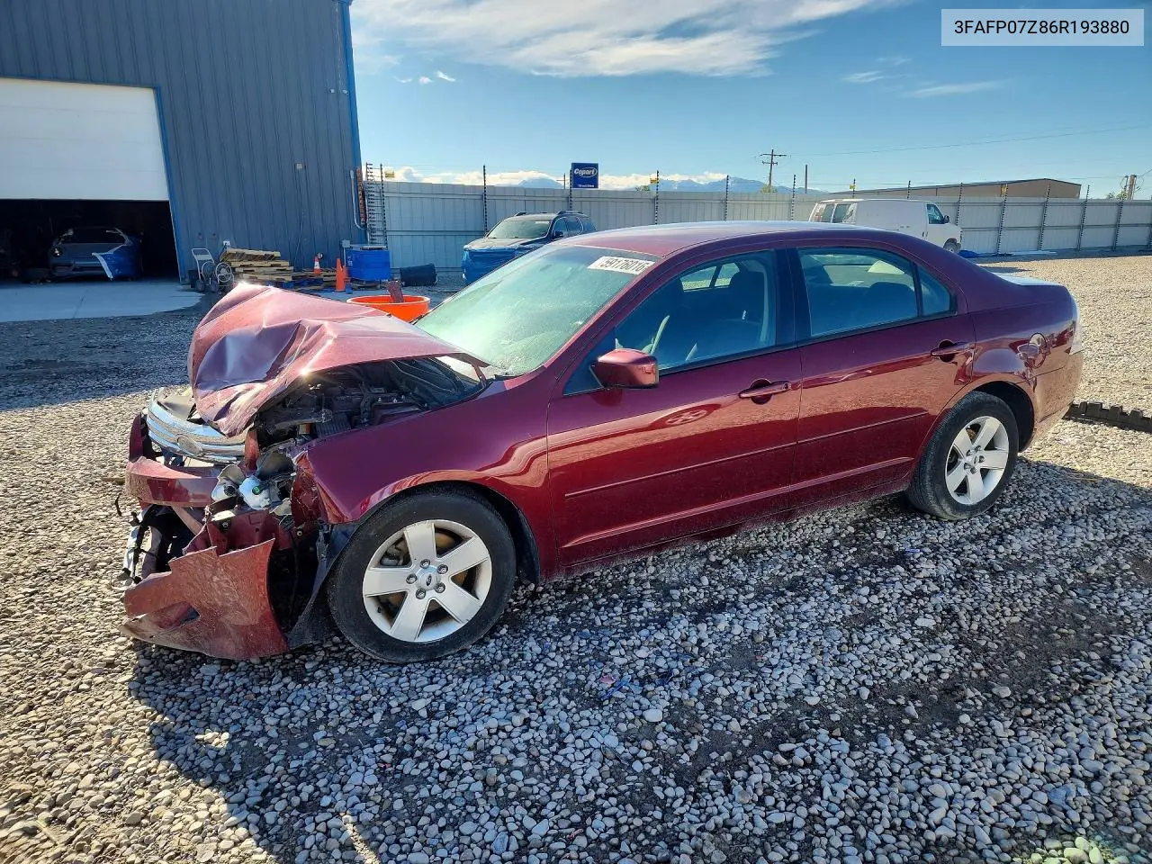 2006 Ford Fusion Se VIN: 3FAFP07Z86R193880 Lot: 59176016