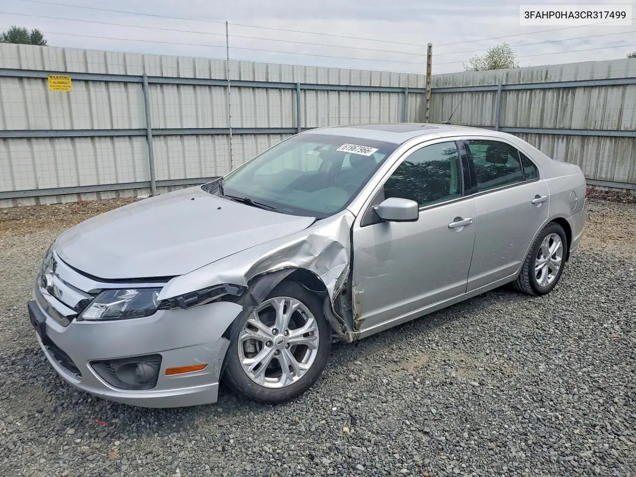 2012 Ford Fusion Se VIN: 3FAHP0HA3CR317499 Lot: 61967966