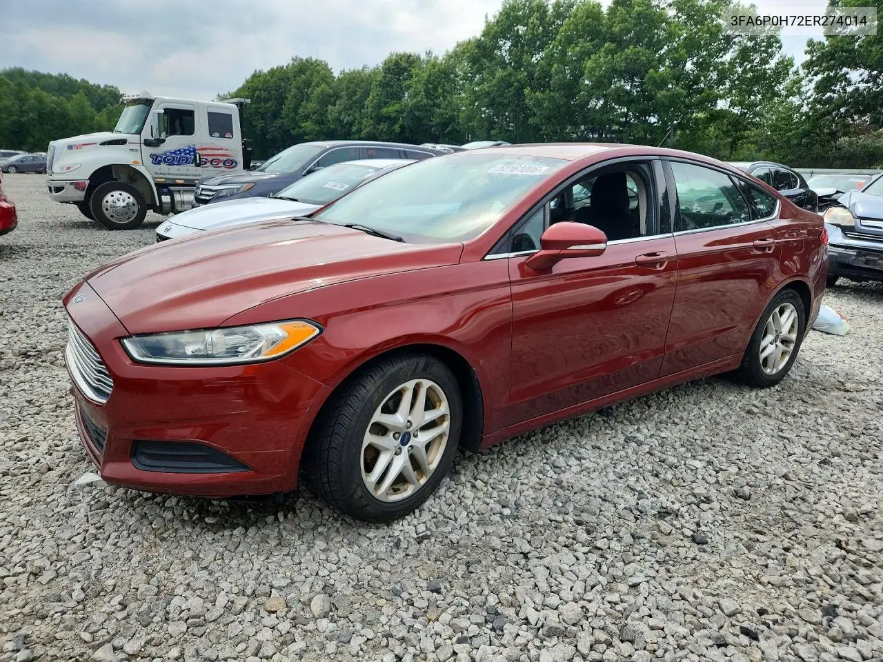 2014 Ford Fusion Se VIN: 3FA6P0H72ER274014 Lot: 62161006