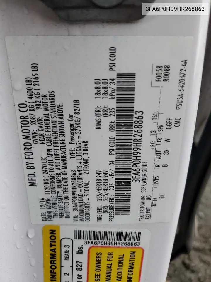 3FA6P0H99HR268863 2017 Ford Fusion Se