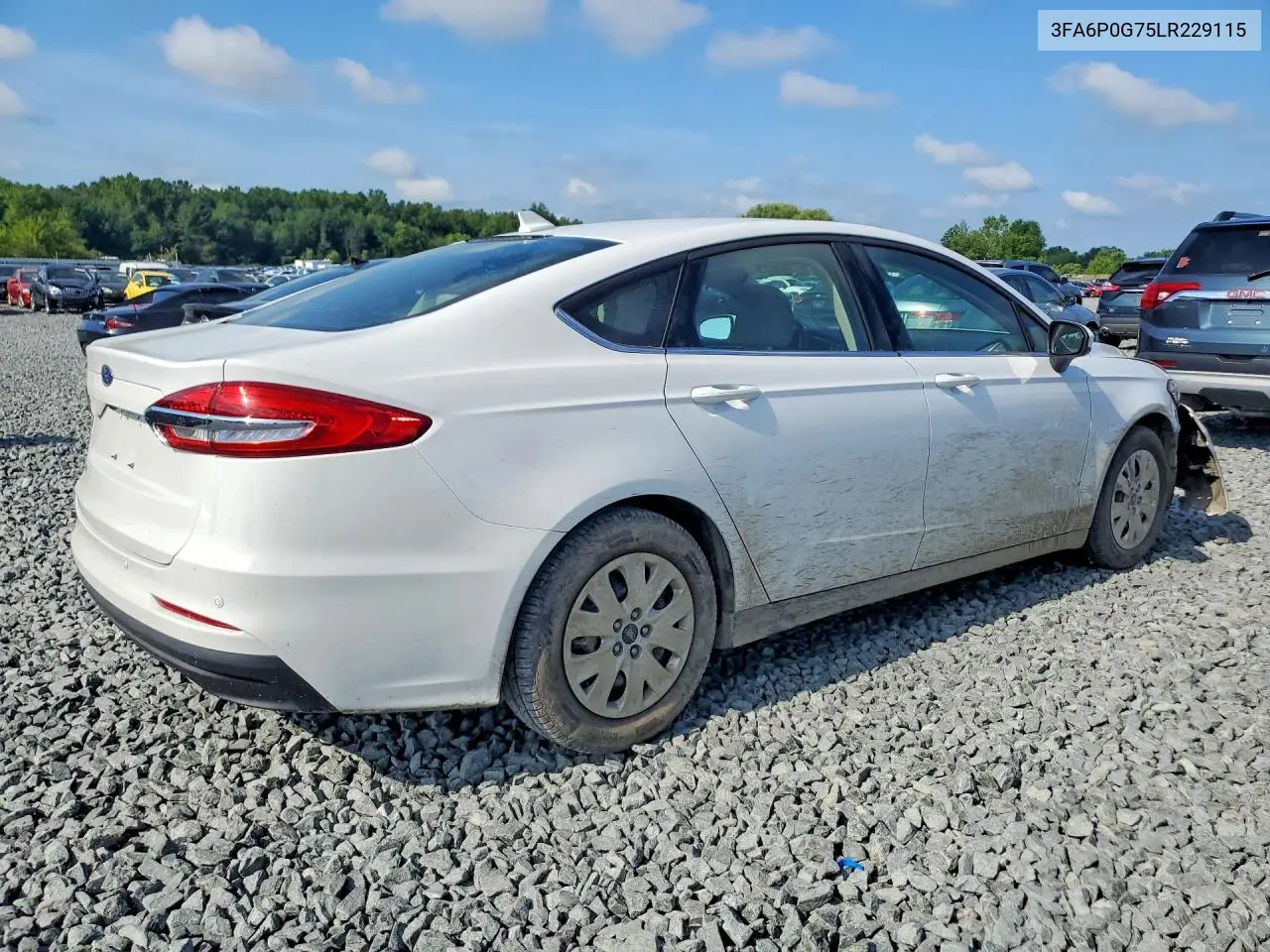 2020 Ford Fusion S VIN: 3FA6P0G75LR229115 Lot: 60363306