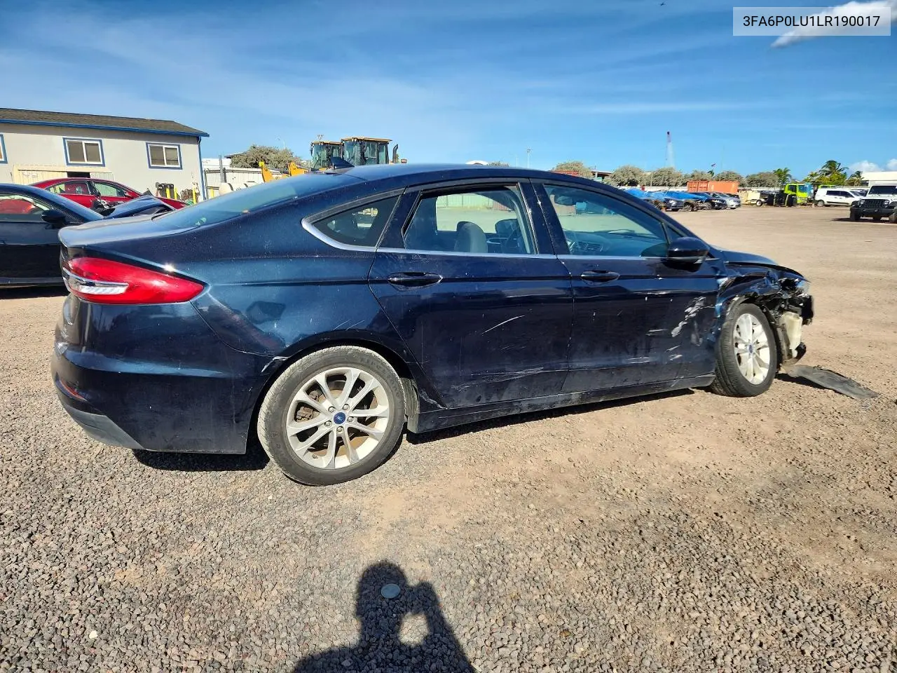 2020 Ford Fusion Se VIN: 3FA6P0LU1LR190017 Lot: 61805446